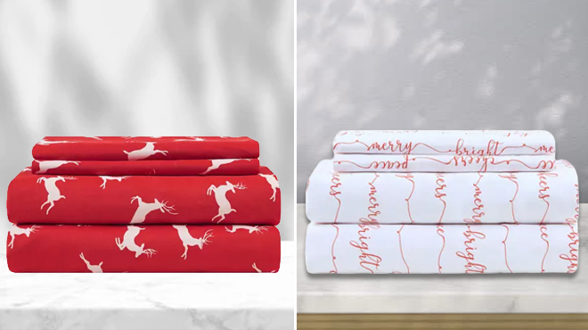 Joyland Prancing Deer Sheet Set and Christmas Wishes Merry and Bright Sheet Set