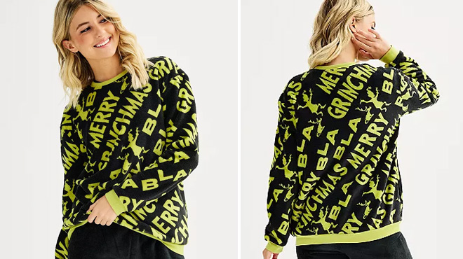 Juniors' The Grinch All Over Print Graphic Sweatshirt