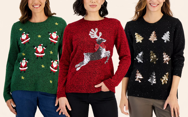 Karen Scott Womens Petite Holiday Sweaters Three Designs