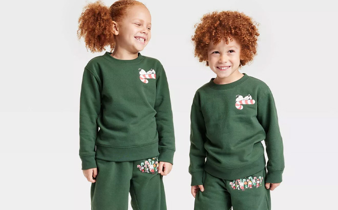 Kids Peanuts Matching Family Holiday Jogger Pants Dark Green at Target