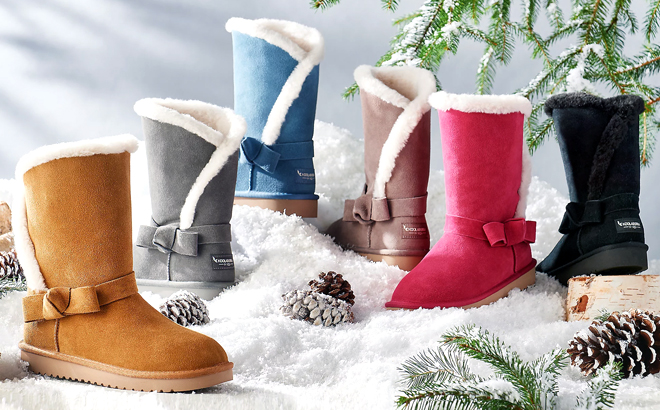 Six Different Styles of Koolaburra by UGG Women’s Boots on Display with a Winter Theme