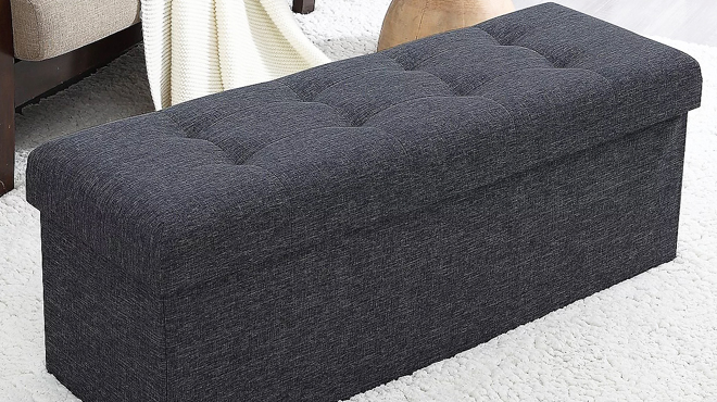 Large Storage Ottoman Bench in Black Color