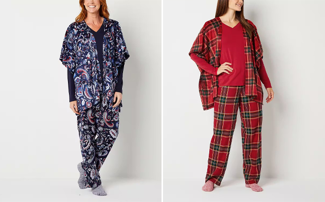 Liz Claiborne Womens Tall V Neck 4 Piece Pajama Set