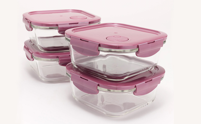 LocknLock Set of 4 Vented Glass Squares in Rosemary