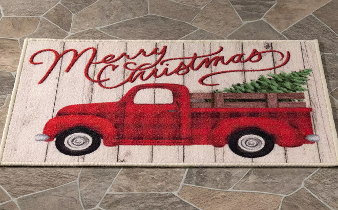Loomaknoti Merry Christmas Plaid Truck Printed Nylon Doormat