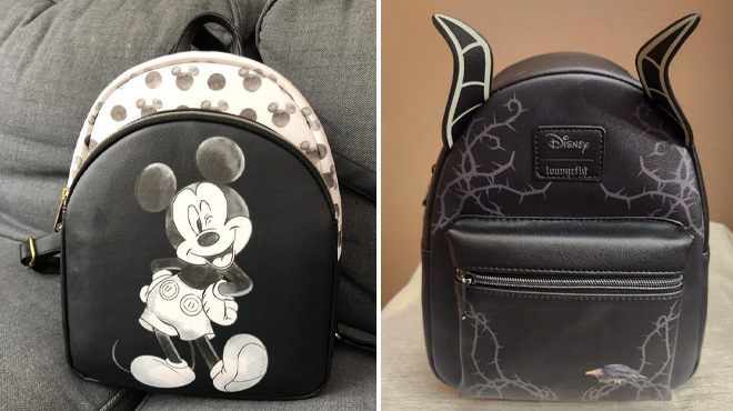 Loungefly Disney Mickey Mouse Wink Mini Backpack and Disney Sleeping Beauty Maleficent Glow In The Dark Horns Mini Backpack