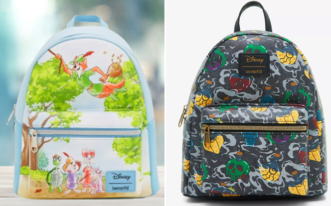 Loungefly Disney Robin Hood Flying Mini Backpack and Disney Villains Icons Mini Backpack