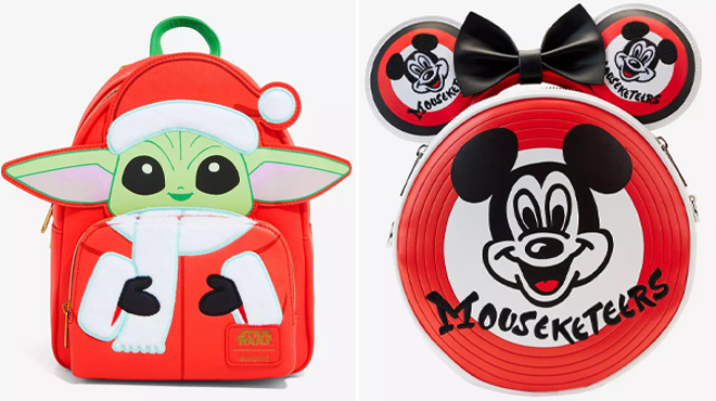 Loungefly Star Wars Grogu Santa Mini Backpack and Disney100 Mousketeers Ear Holder Crossbody