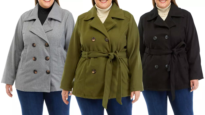 Me Jane Plus Size Faux Wool Peacoat with Belt in Three Colors