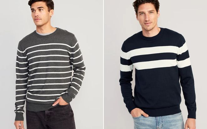 Men are Wearing Old Navy Striped Crew Neck Sweaters