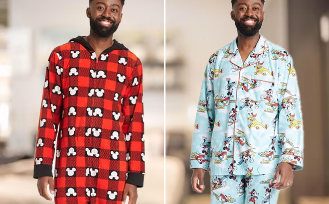 Mens Disney 100 Mickey Mouse Friends Matching Family 2pc Coat Pajama Set