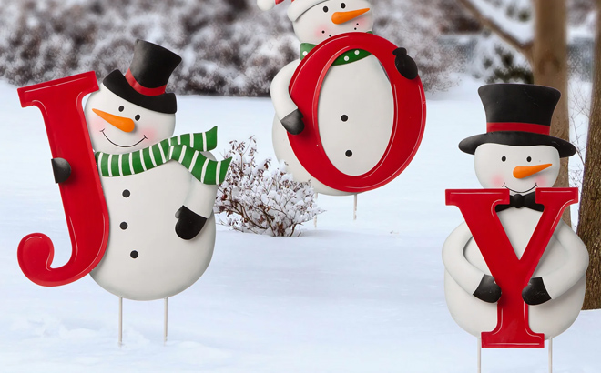 Metal Christmas JOY Snowman Stand Decor Displayed Outdoor