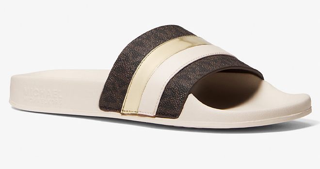 Michael Kors Brandy Metallic Striped Logo Slide Sandals