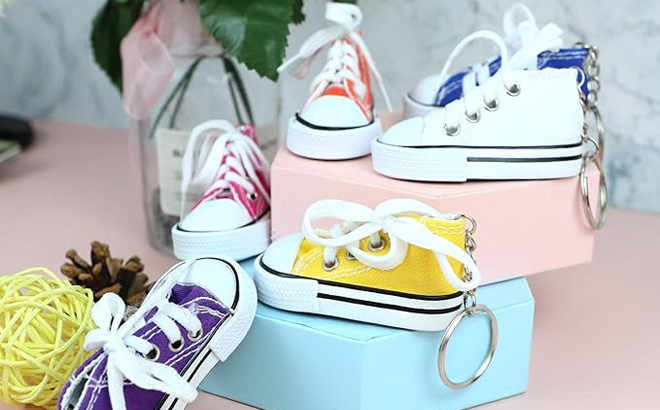 Mini Canvas Tennis Shoes Keychain 6 Pack