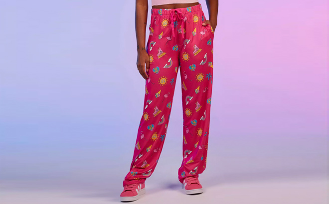 Model Wearing Barbie Pajama Pants