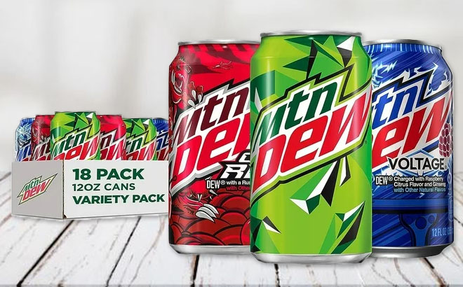 Mountain Dew Flavored Soda Pop Variety Pack 12oz Cans 18 Pack