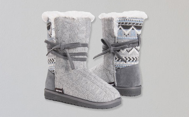 Muk Luks Womens Clementine Boots on a Gray Background