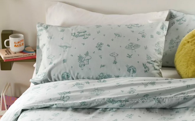 Mushroom Boho Duvet Set in Green Multi Color