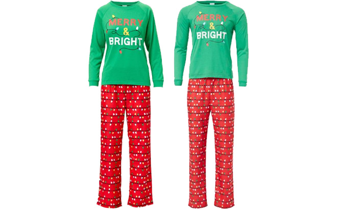 Night Life Green Red Long Sleeve Pajama Set for Women and Men