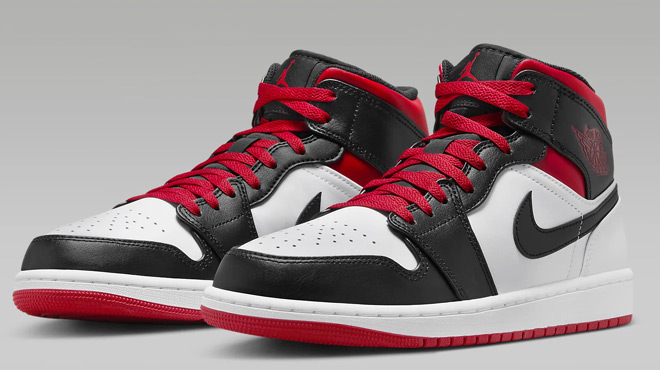 Nike Air Jordan 1 Mid Mens Shoes in white black gym red color