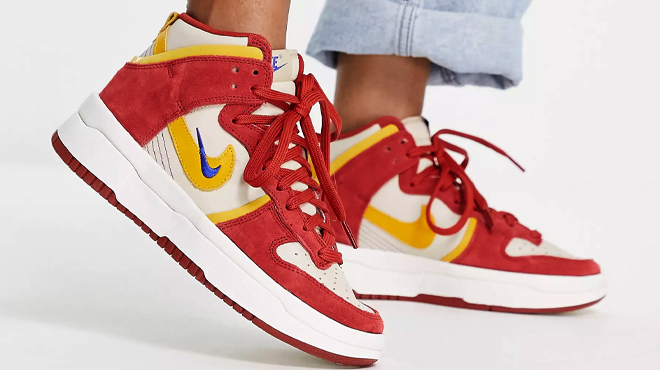 Nike Dunk High Up Sneakers white red and yellow