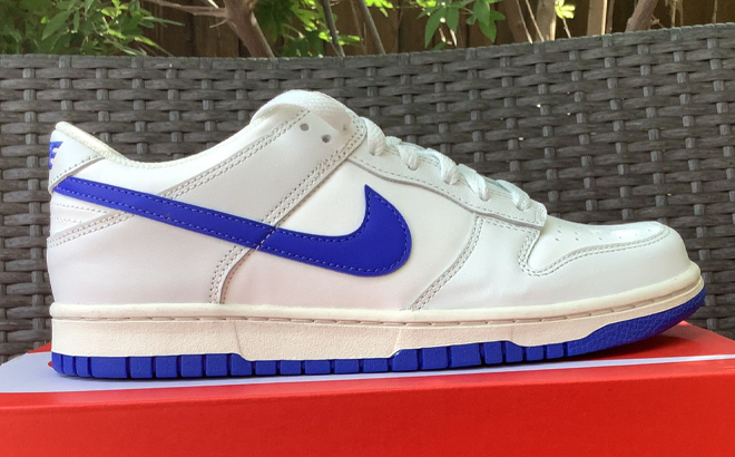 Nike Dunk Low Big Kids Shoes in Summit White and Hyper Royal Color