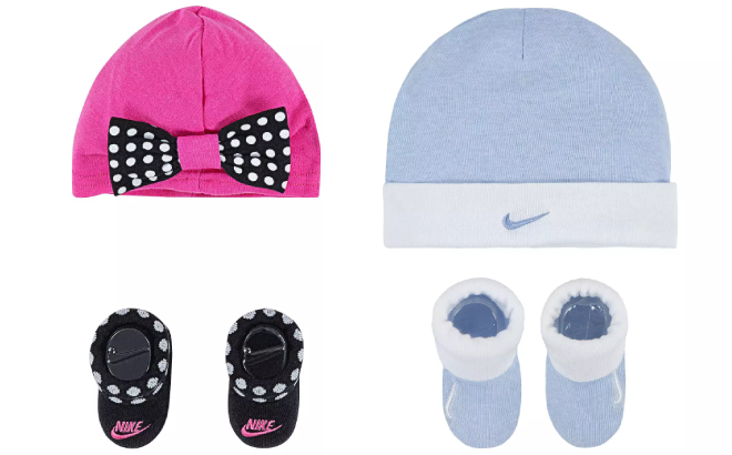 Nike Newborn Baby Girl Polka Dot Bow Hat Bootie Socks Set and Beanie Booties Set