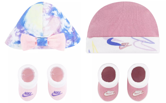 Nike Newborn Baby Girl Tie Dye Turban and Swoosh Hat Booties Set