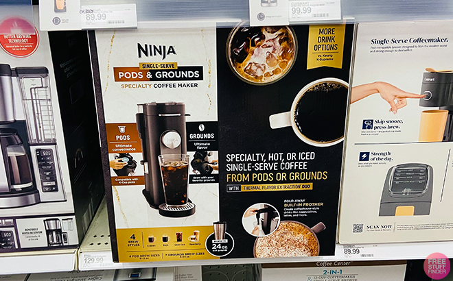 Ninja Single Serve Pods and Grounds Specialty Coffee Maker in shelf