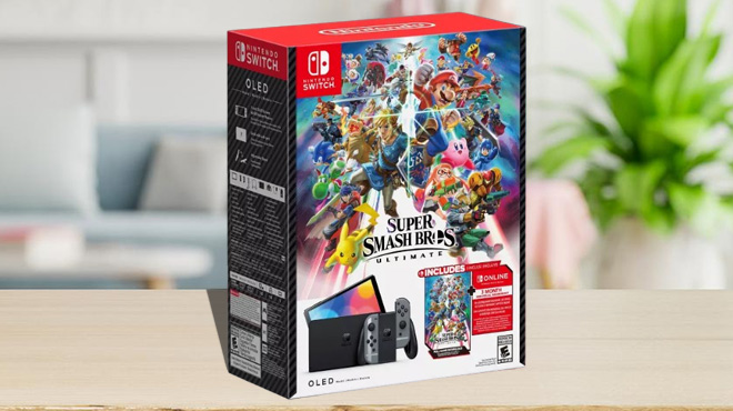 Nintendo Switch OLED Super Smash Bros Ultimate Bundle om Table