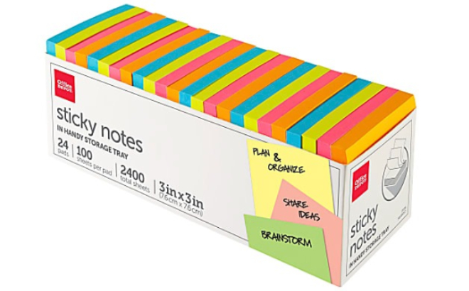 Office Depot Assorted Neon Sticky Notes 24 Pack