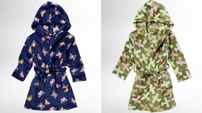 Okie Dokie Toddler Girls Robe Butterfly on the left and Airplane on the right
