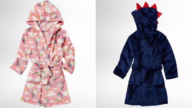 Okie Dokie Toddler Girls Robe in Sea Pink on the left and Navy Blue on the right