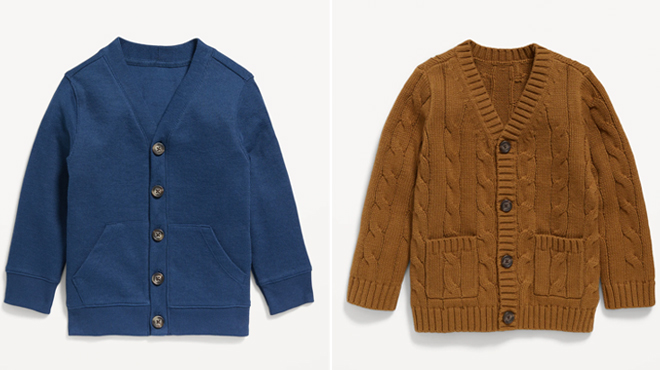 Old Navy French Rib Cardigan Sweater on the left and Old Navy Cable Knit Cardigan Sweater on the right Old Navy French Rib Cardigan Sweater on the left and Old Navy Cable Knit Cardigan Sweater on the right