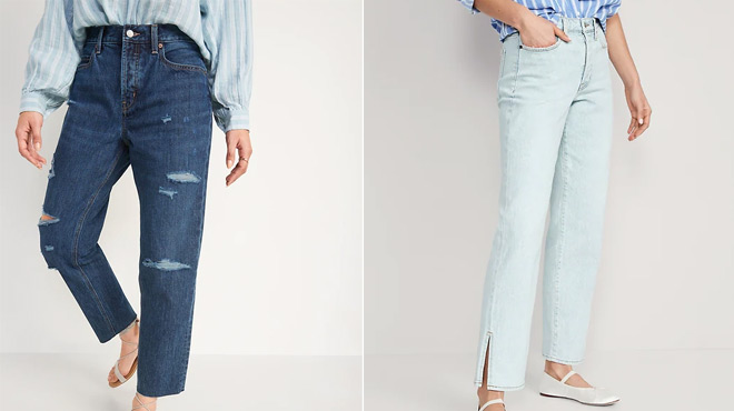 Old Navy High Waisted Straight Cropped Jeans on the left and Old Navy High Waisted OG Side Split Jeans on the right