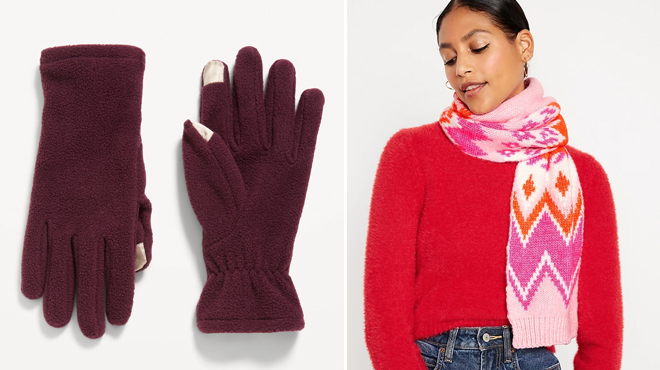 Old Navy Text Friendly Gloves for Women and Fair Isle Scarf