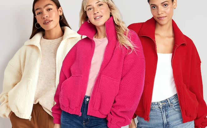 Old Navy Womens Oversized Full Zip Sherpa Pullovers