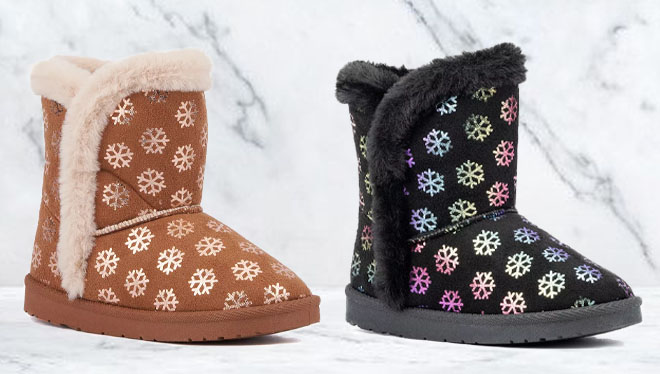 Olivia Miller Girls Snow Days Boots Chesnut and Black Colors