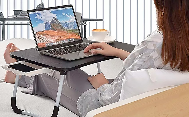 PHANCIR Foldable Lap Desk 23 6 Inch Portable Wood Laptop Desk Table