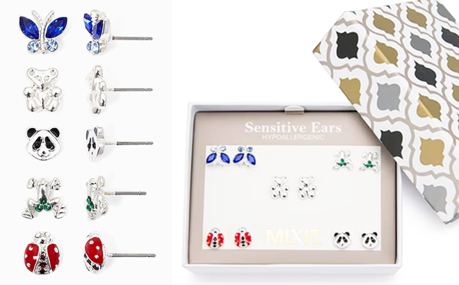 Panda Bear Frog Ladybug Butterfly Stud Earrings Panda Bear Frog Ladybug Butterfly Stud Earrings