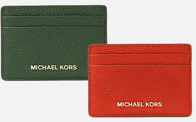 Pebbled Leather Card Case in Red and Green