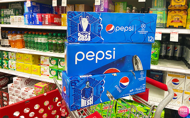 Pepsi Soda 12 Packs on a Cart
