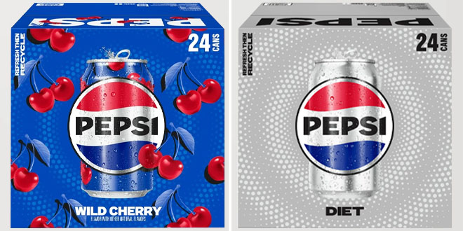 Pepsi Wild Cherry 12oz Cans 24 Pack and Pepsi Diet 12oz Cans 24 Pack