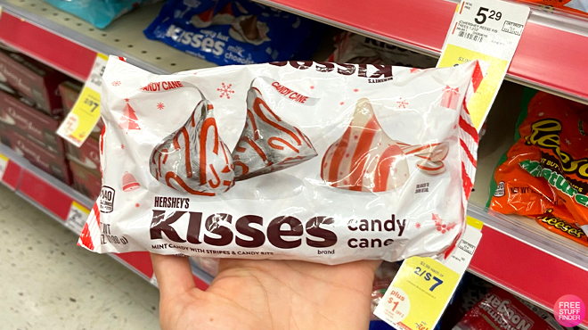 Person Holding Hersheys Kisses Bag Candy Cane