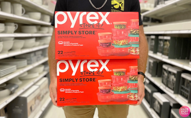 Person Holding Pyrex 22 Piece Glass Food Storage Container Set at Target