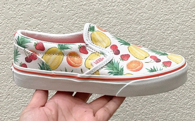 Person Holding VANS Girls Slip on Fruit Shoes