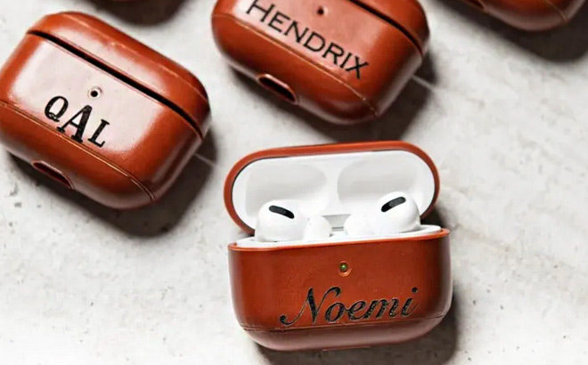 Personalized Leather Airpods Case on the Table