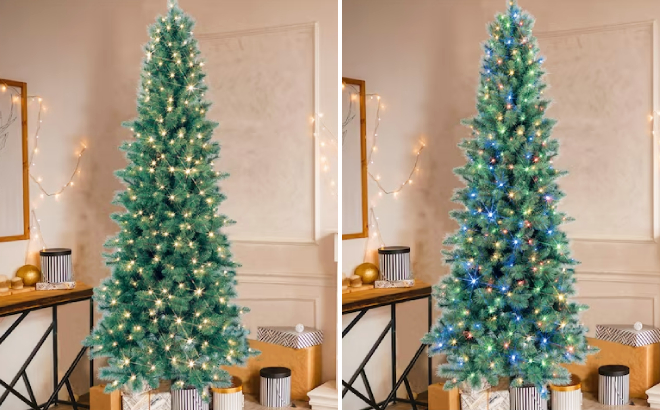 Pine Pre lit 7 5 Foot Slim Artificial Christmas Tree