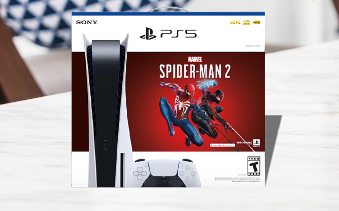 PlayStation 5 Console Marvels Spider Man 2 Bundle on a Table