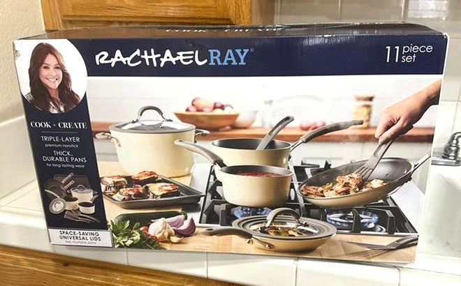 Rachael Ray 11 Piece Cookware Set on a Box